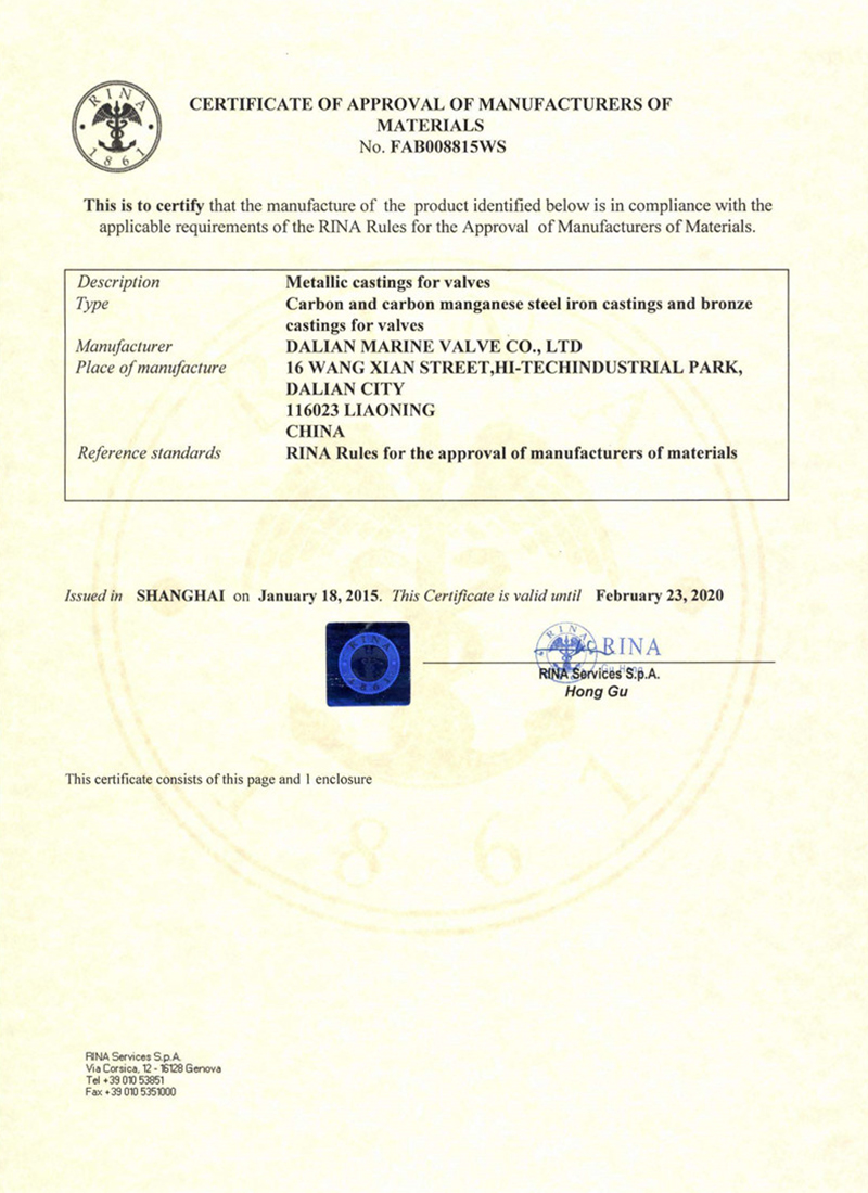 Rina accreditation certificate page1